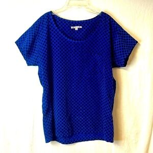 Gap Women’s Tunic Size M Blue With Black Polka Dot Short Sleeve Front Pocket